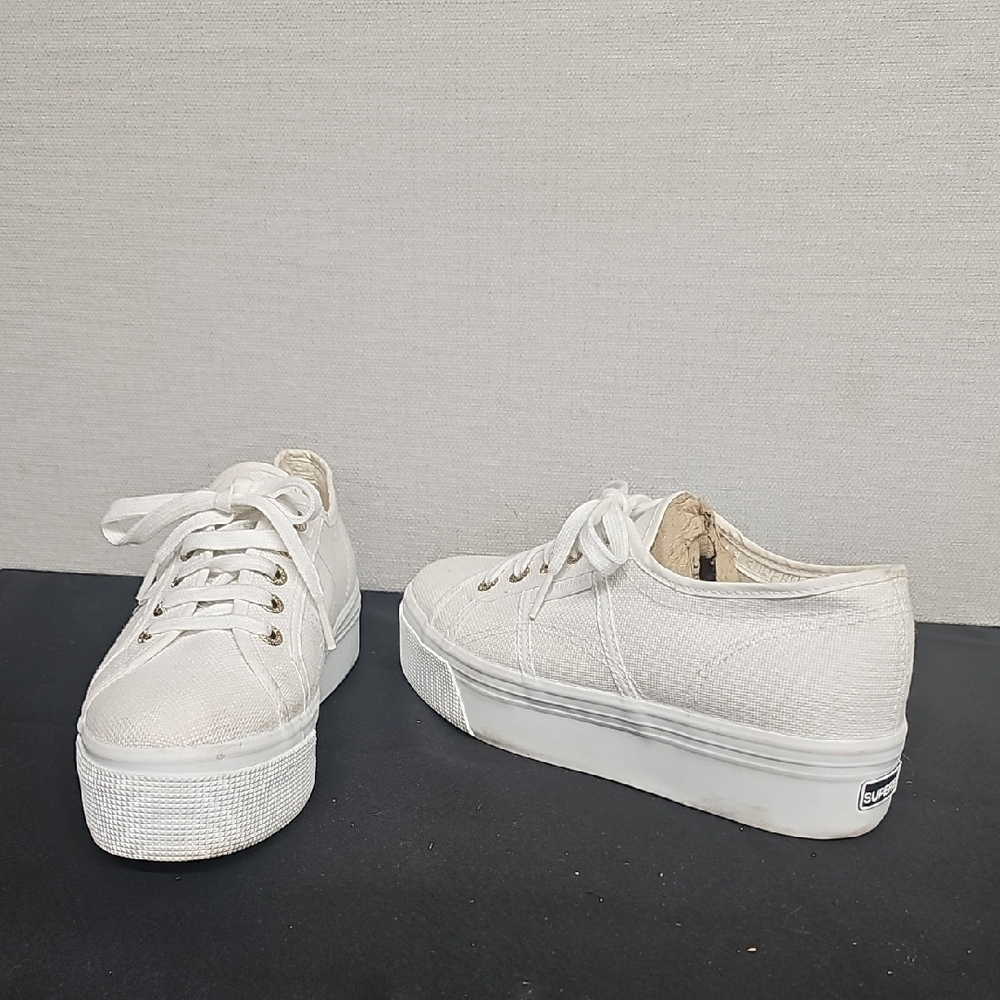 White Platform Canvas Sneakers - Women's Lace-Up Casual Shoes